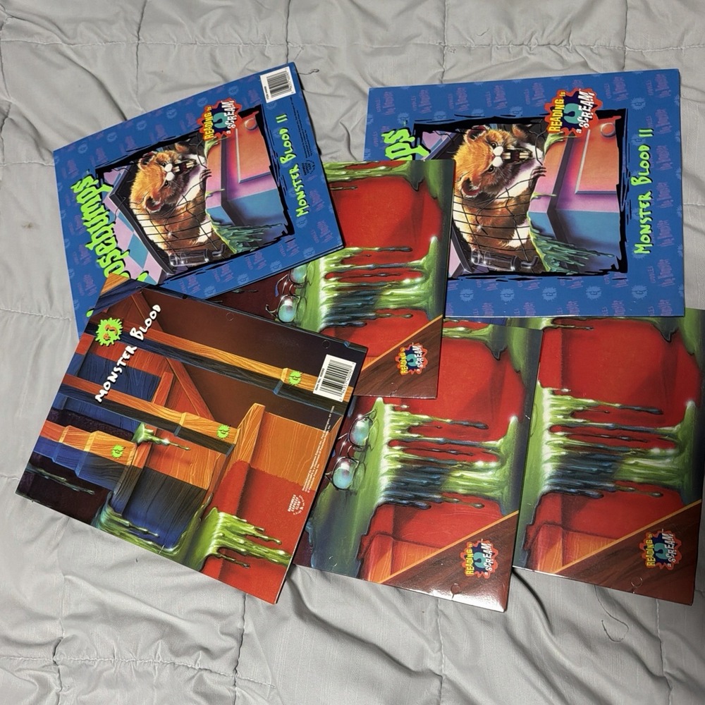 6 VTG. Goosebumps Folders R.L Stine Monster Blood I & II Horror 90's Deadstock